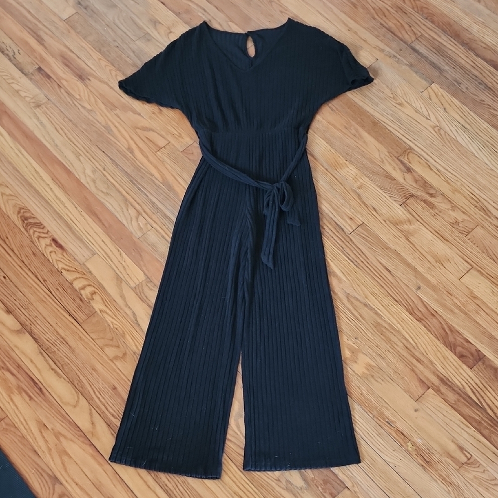 Women's Black Ribbed Shortsleeve Jumpsuit Size Large